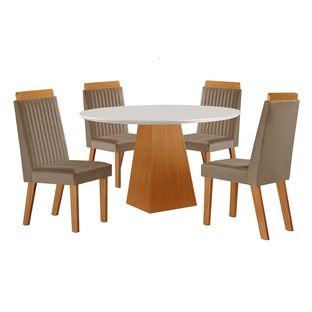 Conjunto Mesa de Jantar 4 Cadeiras Redonda Riviera LJ Tendency 110cm Marrom
