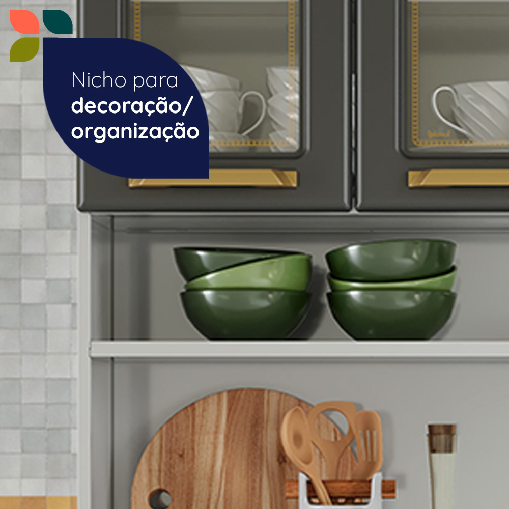 Kit de Cozinha 105 cm 6 Portas 3 Gaveta 3 Prateleiras Cinza Telasul Diamante New, , large image number 4
