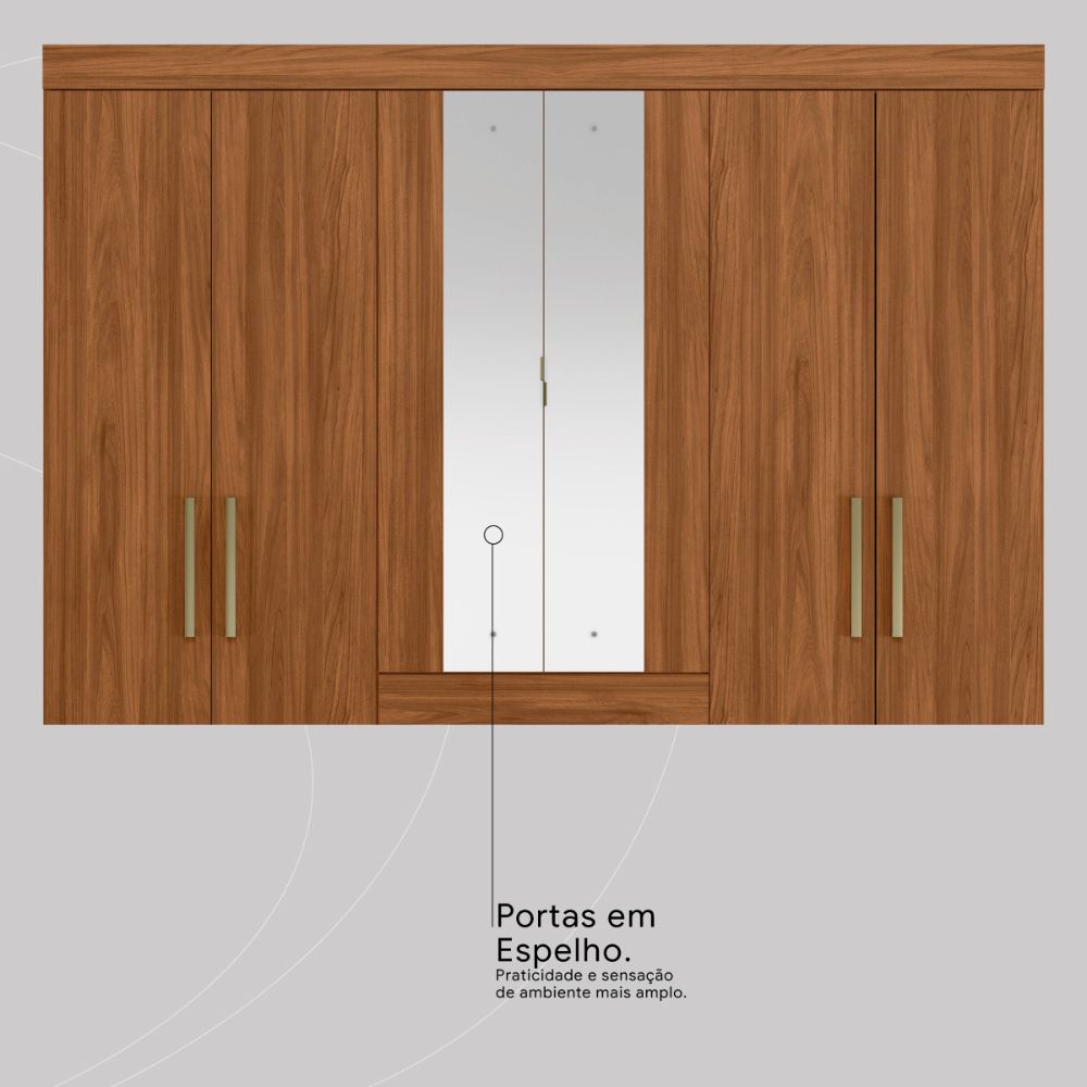 Guarda-Roupa Casal 6 Portas 4 Gavetas Nogueira com Espelho Opera Demóbile, , large image number 5