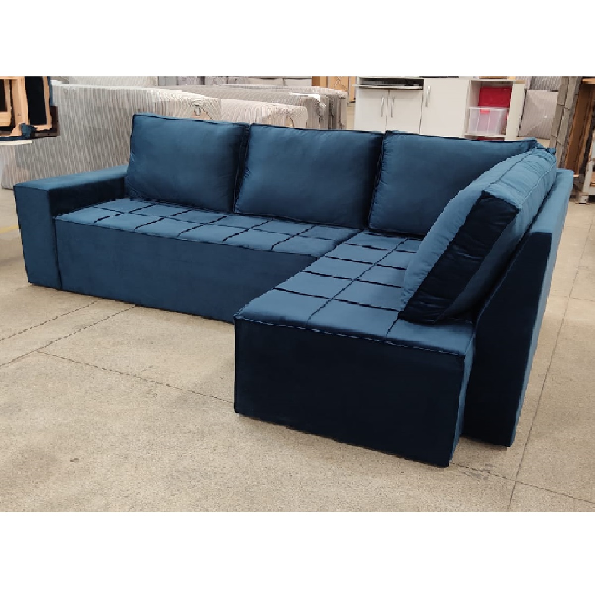 Sofá 3 Lugares de Canto Azul Kappesberg Lanus Deluxe Millena