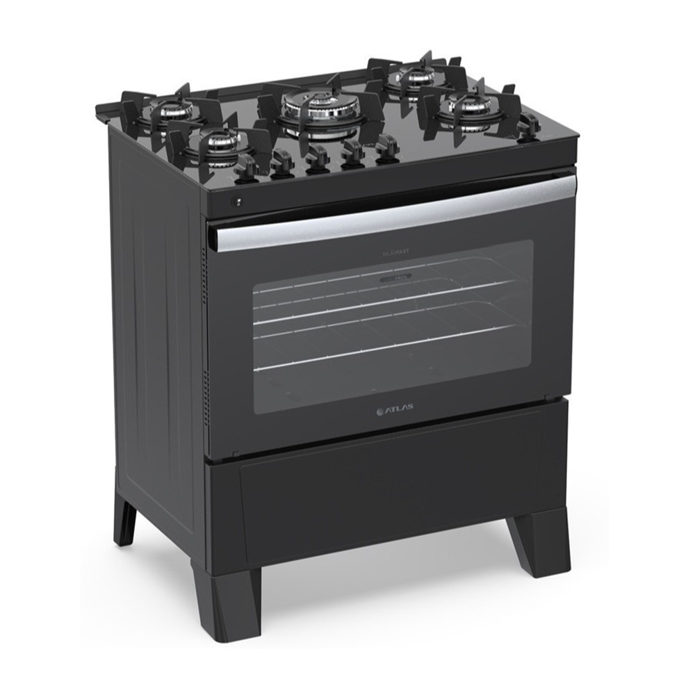 Fog&atilde;o 5 bocas Atlas Autom&aacute;tico Mesa de Vidro Preto Mil&atilde;o Fast Glass