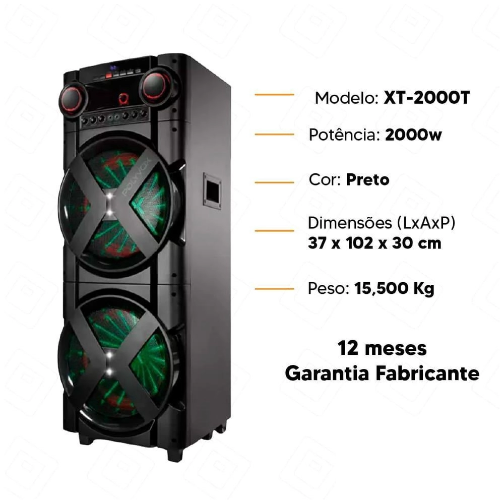 Caixa de Som Torre Polyvox XT-2000T Bluetooth 2000W, , large image number 3