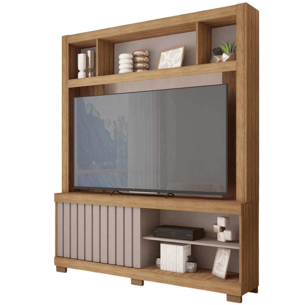 Estante Home Para TV at&eacute; 55 Polegadas 1 Porta Ripada Mel/Cacao Perfect Caemmun Cinne, , large image number 0
