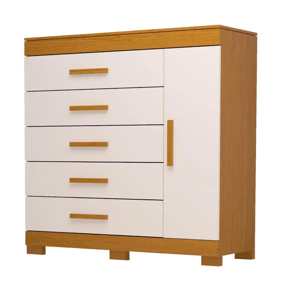 Cômoda ACP Rayane 1 Porta e 5 Gavetas Cinamomo/Off White 100% MDF