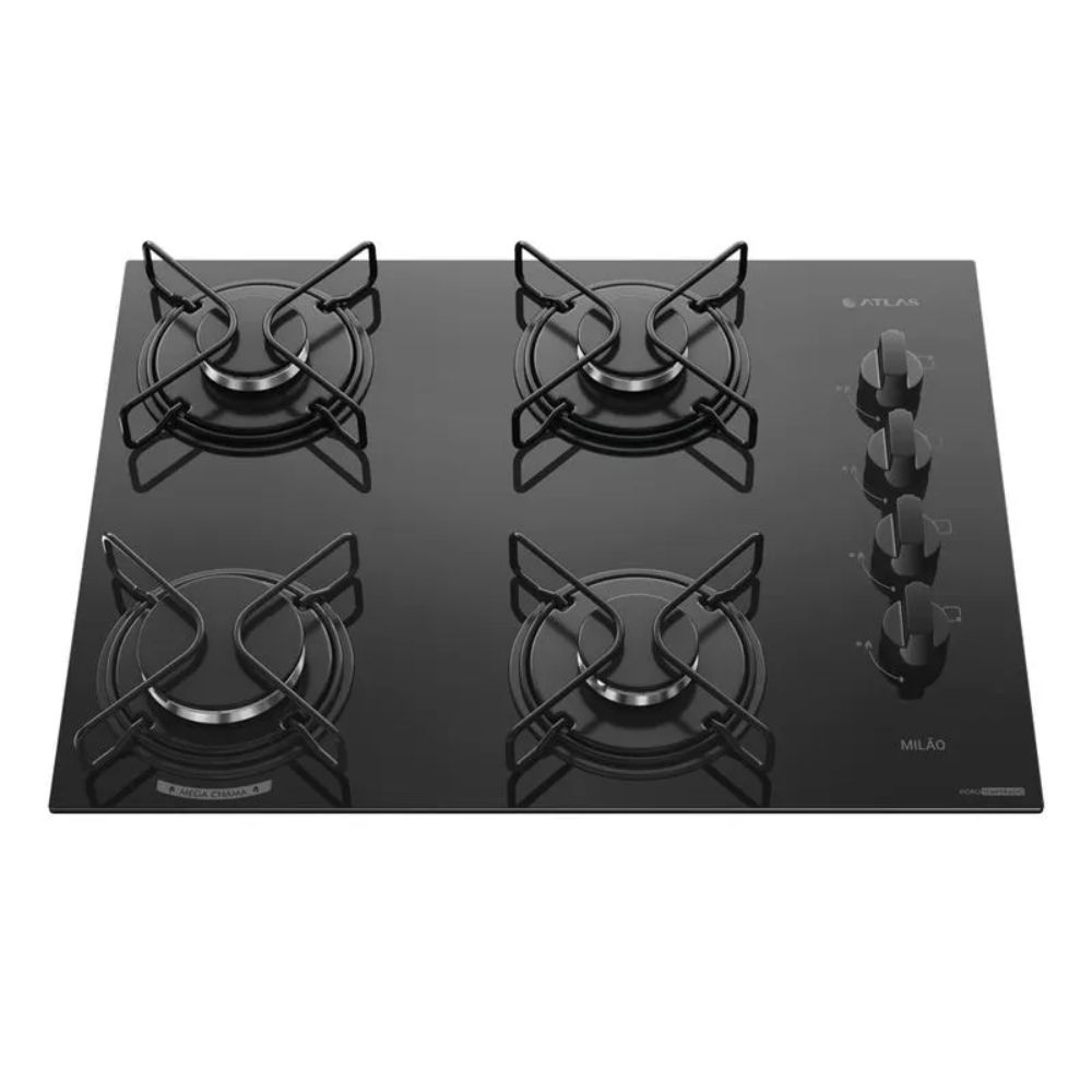 Cooktop 4 Bocas Atlas Mesa de Vidro Preto Acendimento Automático Milão Bivolt, , large image number 1