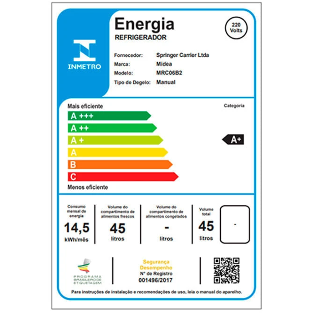 Frigobar Midea MRC06B2 45L 1 Portas Branco, , large image number 4