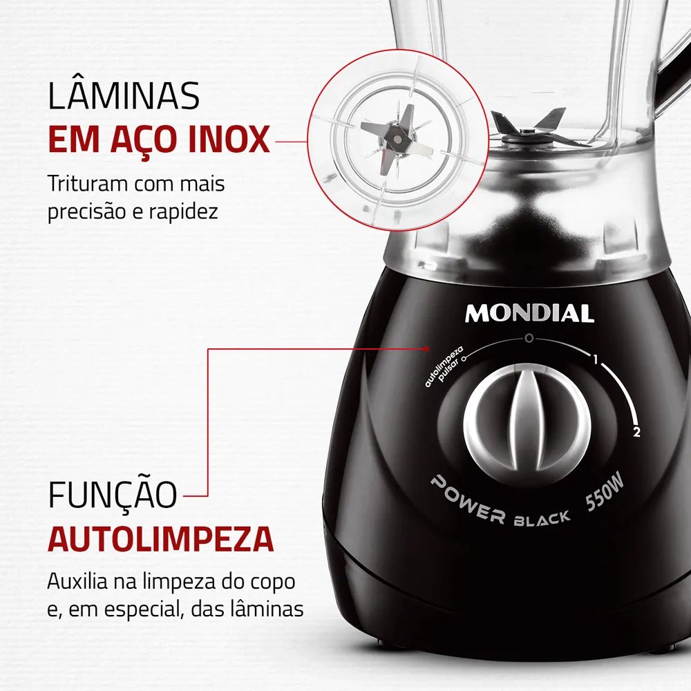Liquidificador Mondial Preto 2 Velocidades + Pulsar 2,1L L 28-B 220V 550W, , large image number 4