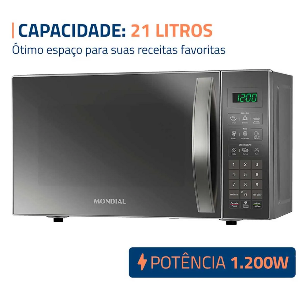 Micro-ondas Mondial 21 Litros MO-01-21-E Cinza Espelhado 1200W, , large image number 1
