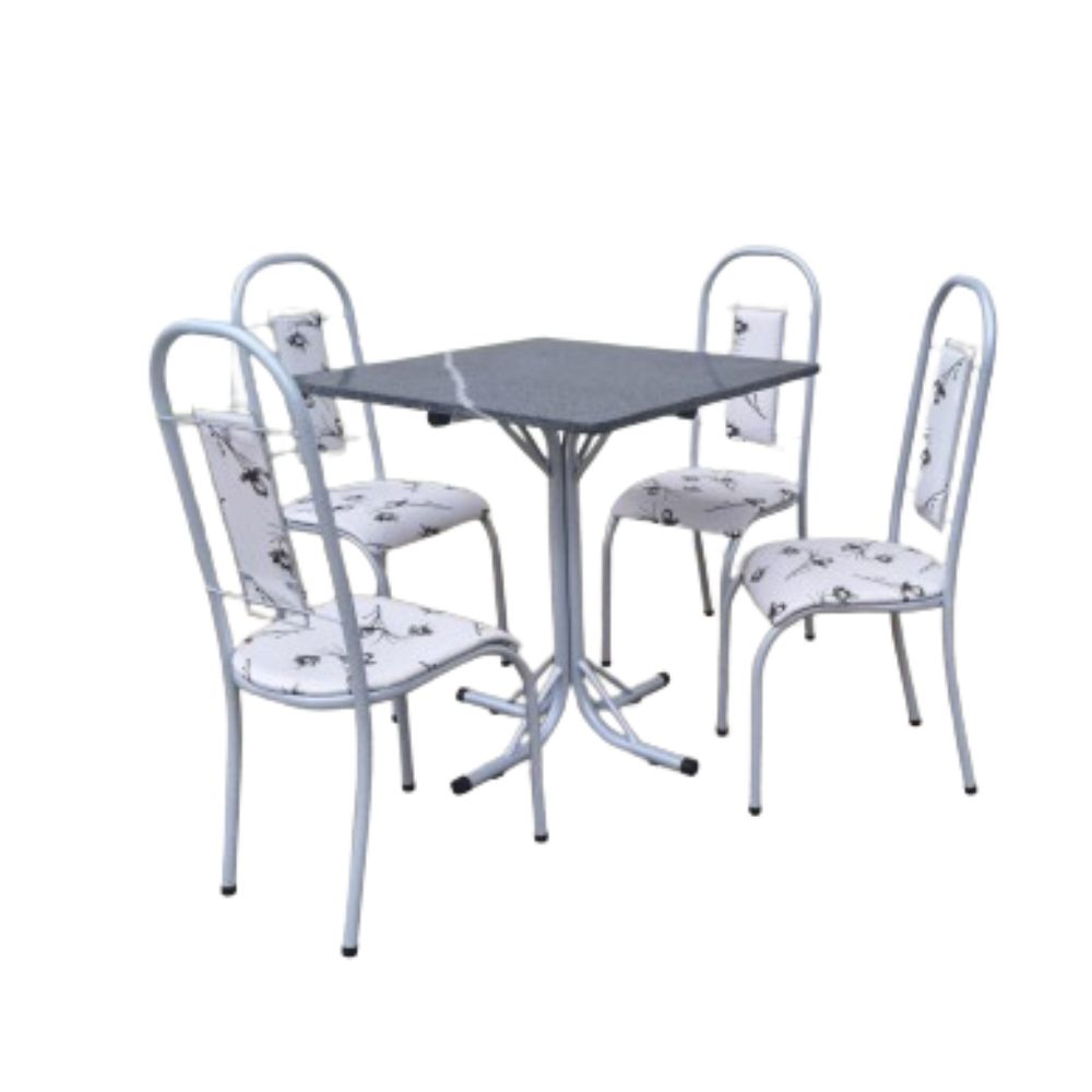 Mesa de Cozinha 4 Cadeiras Quadrada Aço Coelho Bella Granito, Branco, swatch