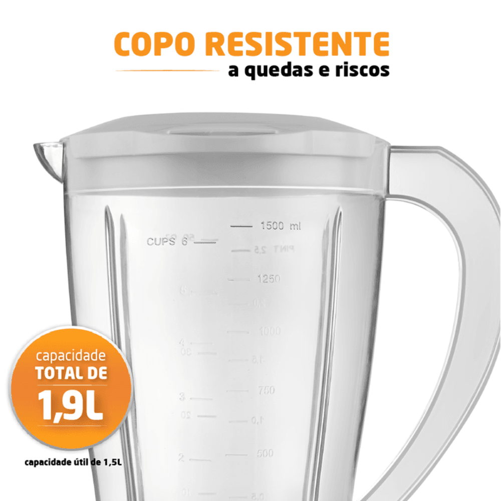 Liquidificador Mondial Branco 1,9 Litros 550W 220V Easy Power L550W, , large image number 2