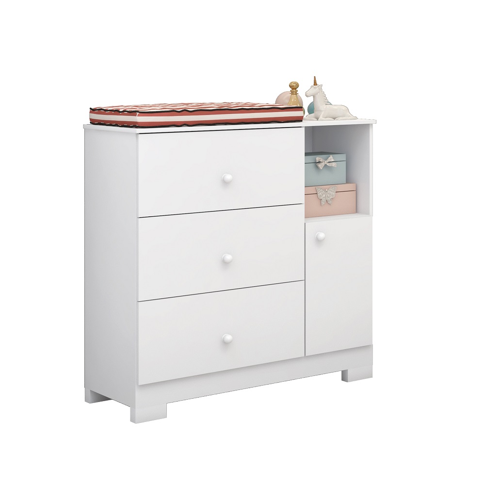 Cômoda Estrela Flok 1 Portas 1 Prateleira e 3 Gavetas Branco 100% MDF