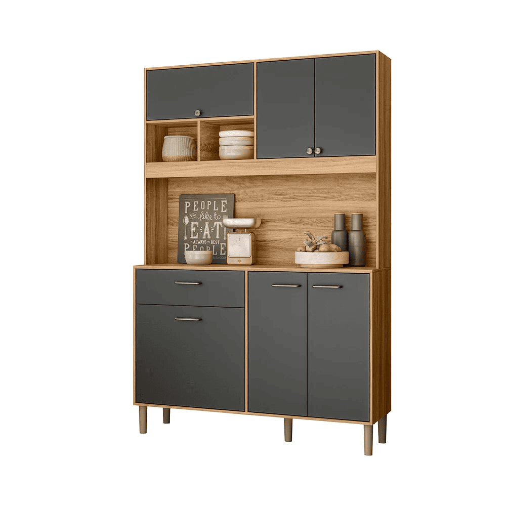 Arm&aacute;rio de Cozinha 120 cm 6 Portas 1 Gaveta Freij&oacute;/Chumbo Nicioli Erva Doce