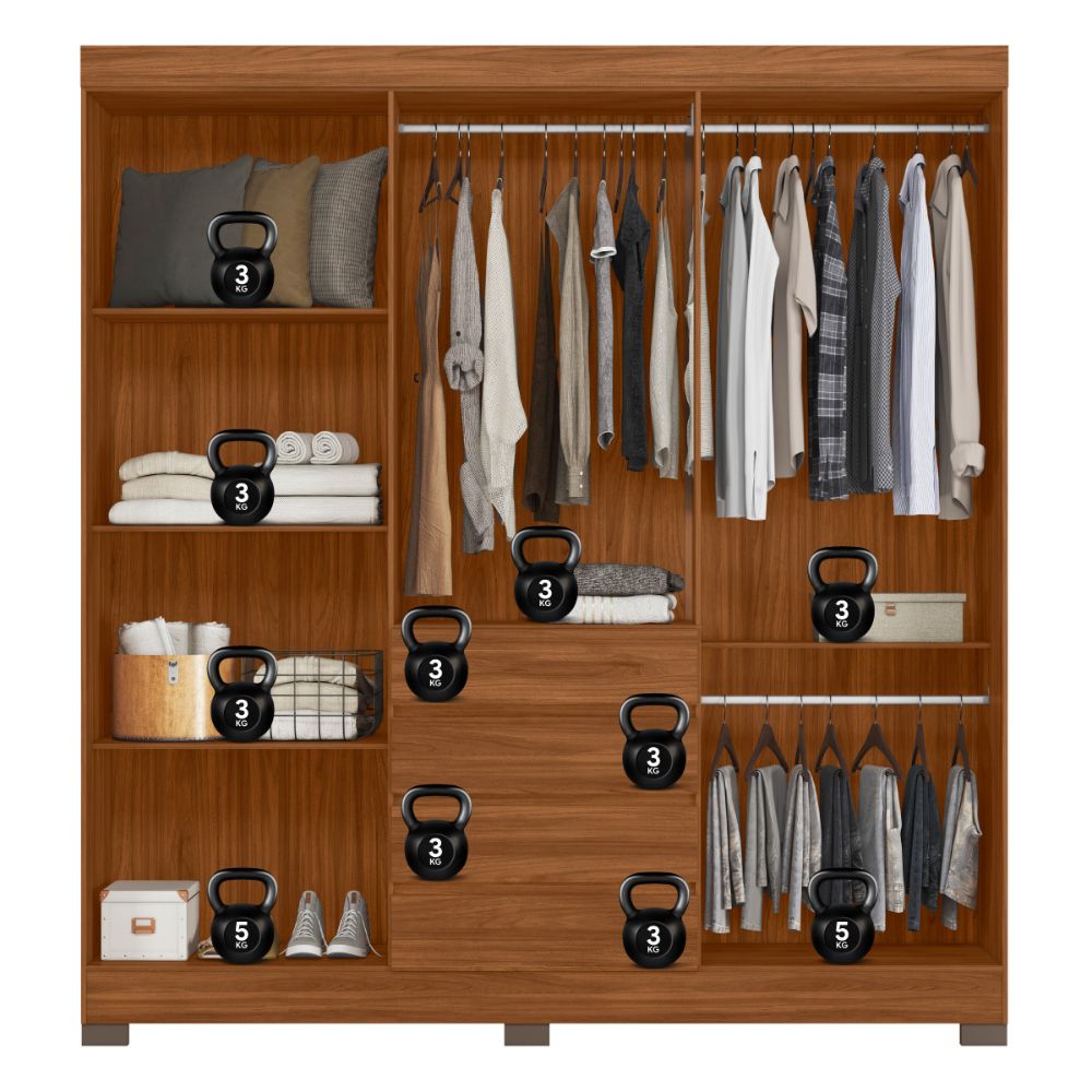 Guarda-Roupa Casal 6 Portas 4 Gavetas Nogueira com Espelho Opera Demóbile, , large image number 4