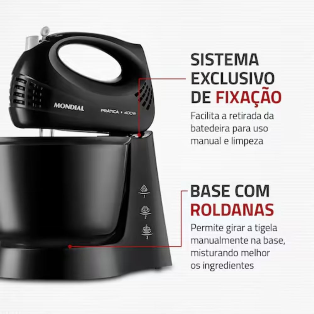 Batedeira Mondial Preta Turbo Tamanho Família 400W 220V B-44-B, , large image number 4
