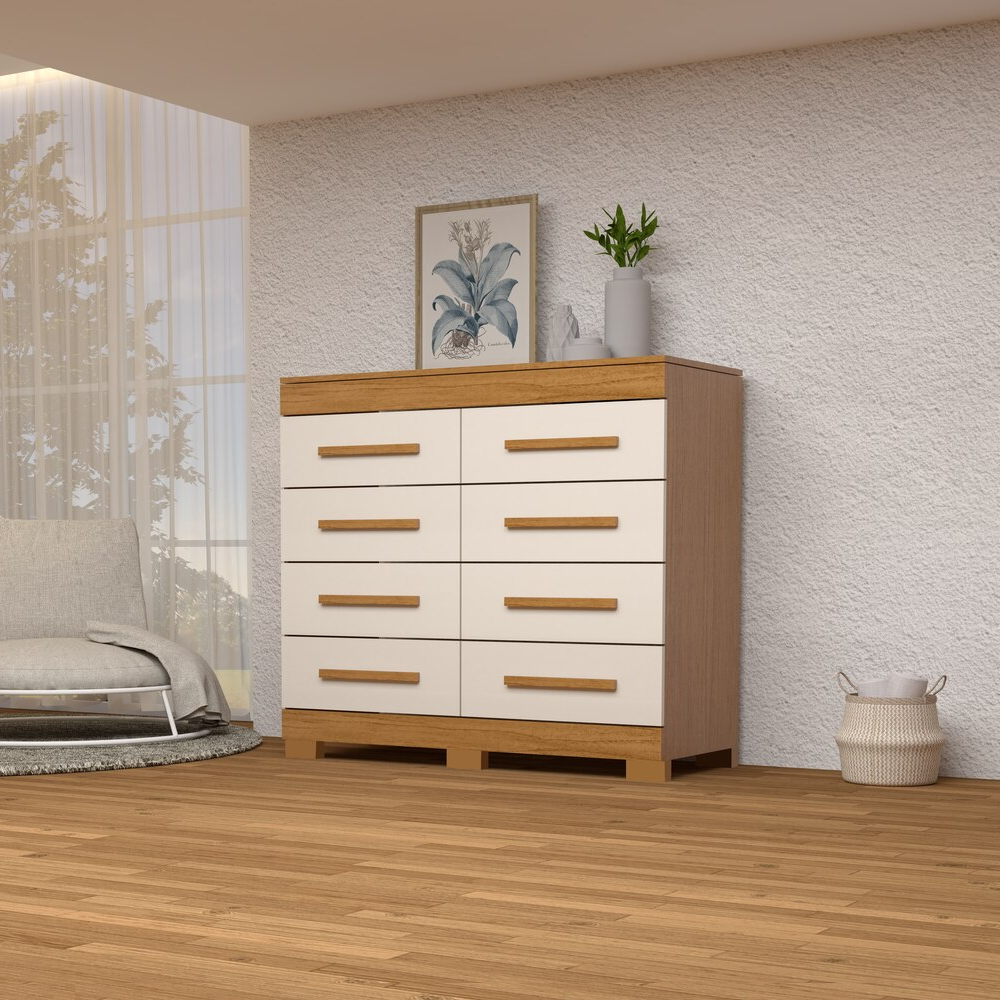 Cômoda ACP Nalu 8 Gavetas Cinamomo/Off White 100% MDF