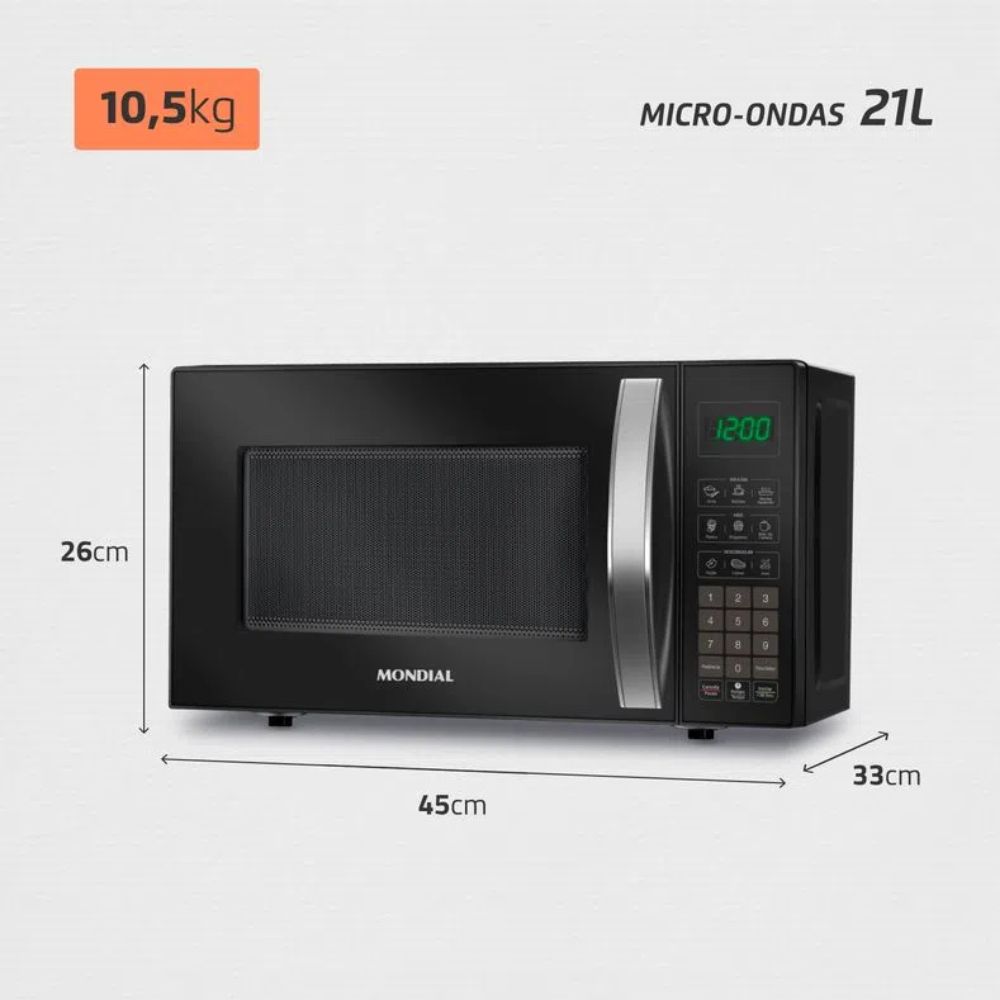 Micro-Ondas Mondial 21 Litros Preto 220V MO-01-21-B 1200W, , large image number 5