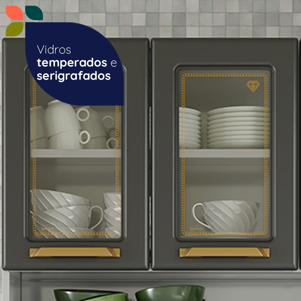 Kit de Cozinha 105 cm 6 Portas 3 Gaveta 3 Prateleiras Cinza Telasul Diamante New, , large image number 3
