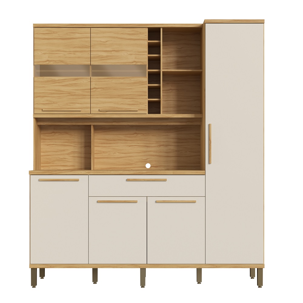 Kit de Cozinha 178 cm 6 Portas 1 Gaveta Amêndoa/Off White Rio Doce Touriga