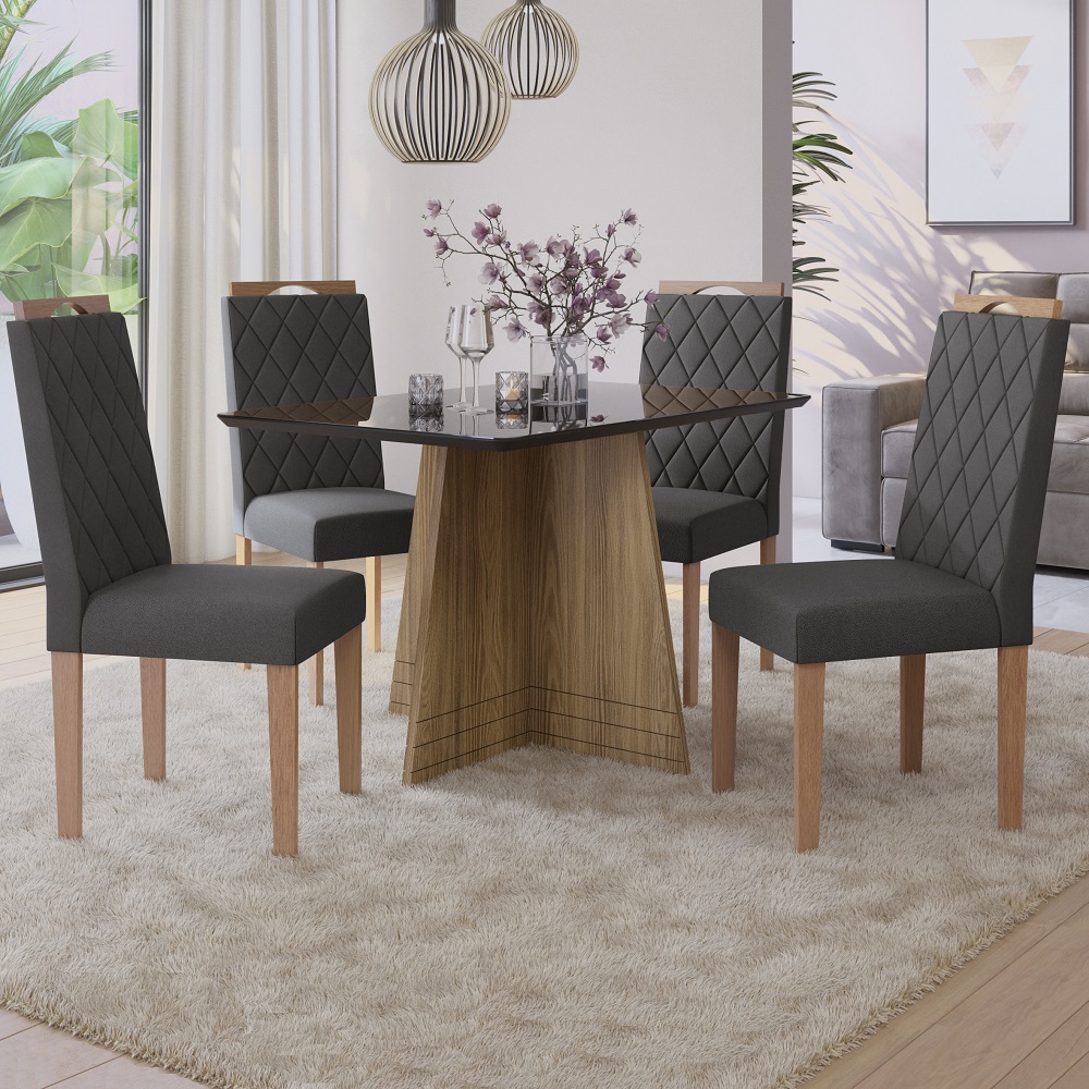 Conjunto de Mesa de Sala de Jantar 4 Cadeiras Retangular 120x80 Kappesberg BA25N 1507EA, , large image number 1