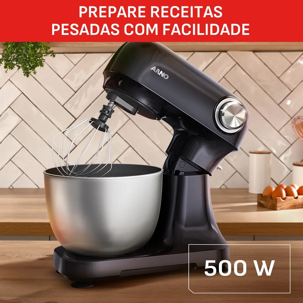 Batedeira Planet&aacute;ria Arno Preta Bake Easy KM10 Tigela em Inox 500W 220V, , large image number 4