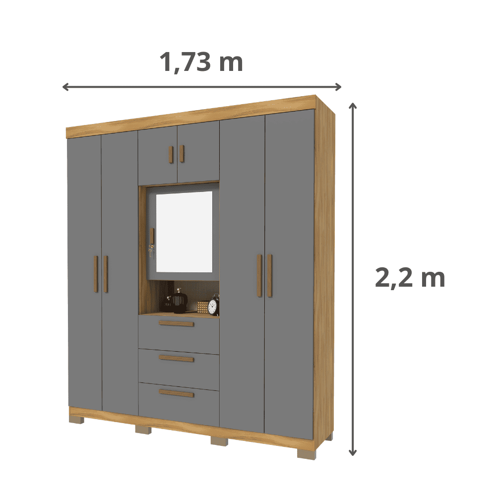 Guarda-Roupa Casal 7 Portas 3 Gavetas Freij&oacute;/Grafite Avelan Catania Luxo, , large image number 3