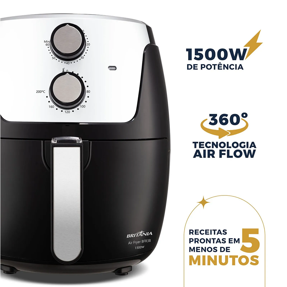 Fritadeira Elétrica Air Fryer Britânia Sem Óleo 4,2 Litros Preta 1500W 220V BFR38, , large image number 2