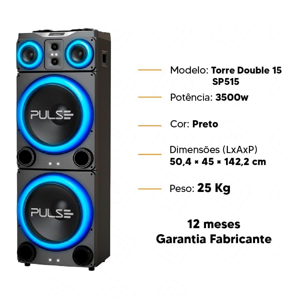 Caixa de Som Pulse Torre Bluetooth 3500W Bivolt Double SP515 15" LED, , large image number 2