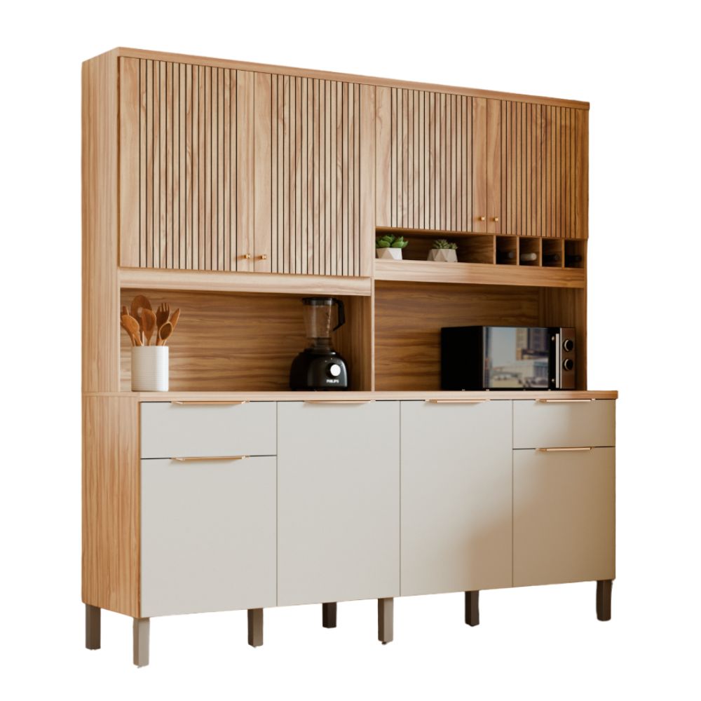 Kit Cozinha Ronipa MDF Concord 8 Portas 2 Gavetas Amêndoa/Off White