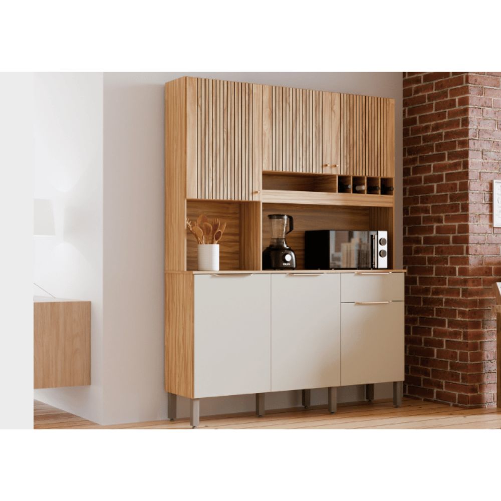 Kit Cozinha Rio Doce MDF Concord 6 Portas 1 Gaveta Amêndoa/Off White, , large image number 1
