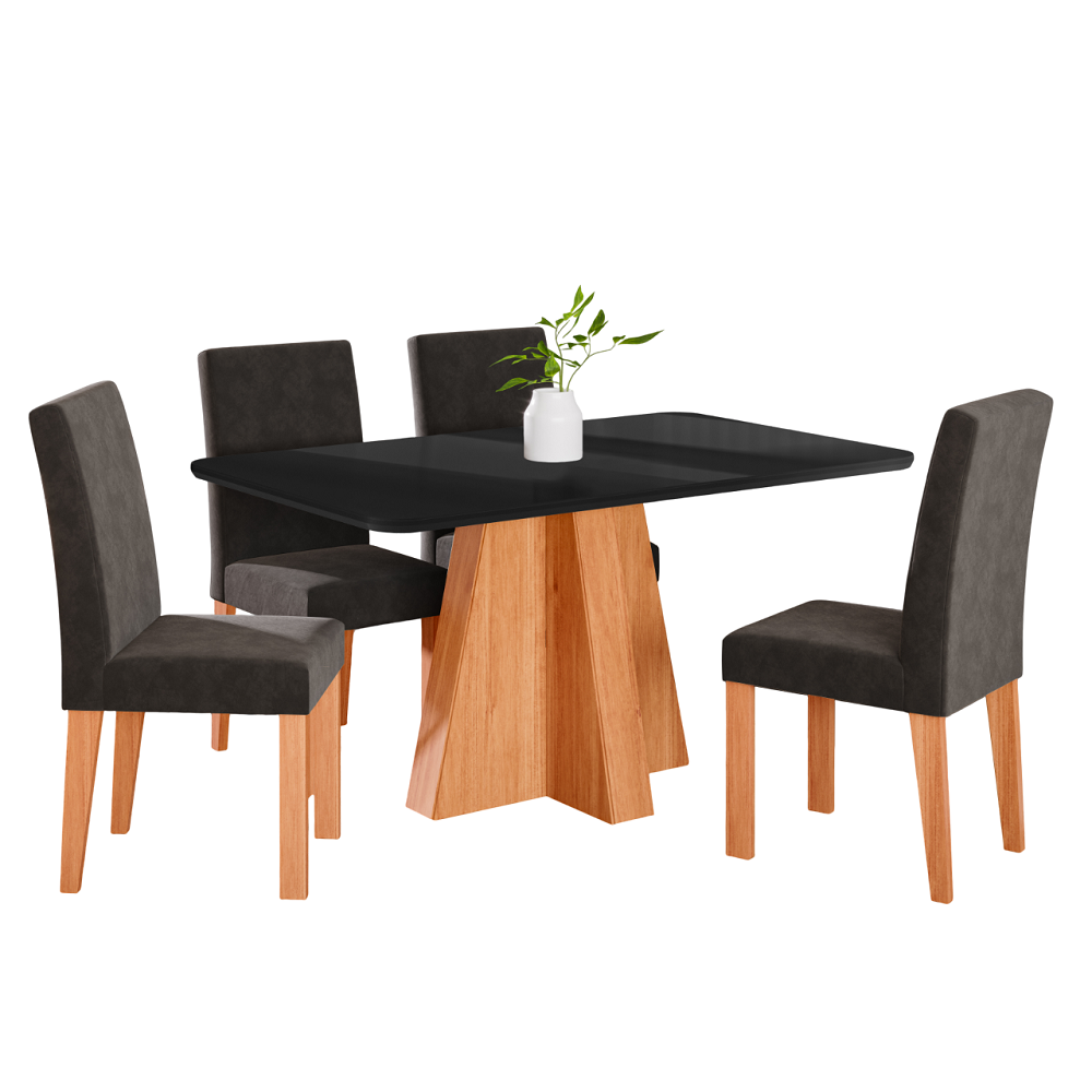 Conjunto de Mesa Sala de Jantar 4 Cadeiras Maia Retangular 130x80 Cinamomo/Chumbo Cimol Patrícia