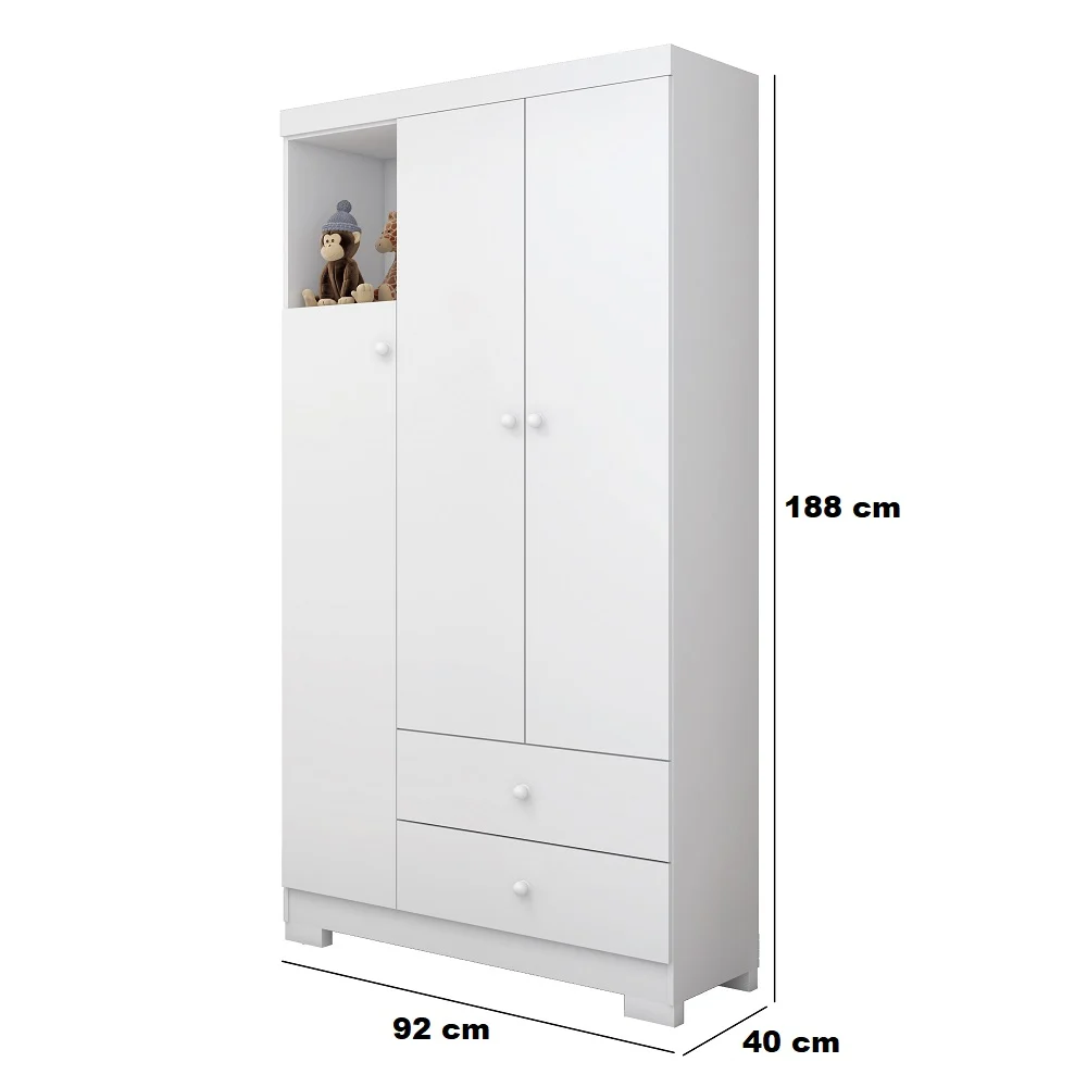 Guarda-Roupa Infantil 3 Portas 2 Gavetas Flok Estrela Branco, , large image number 4