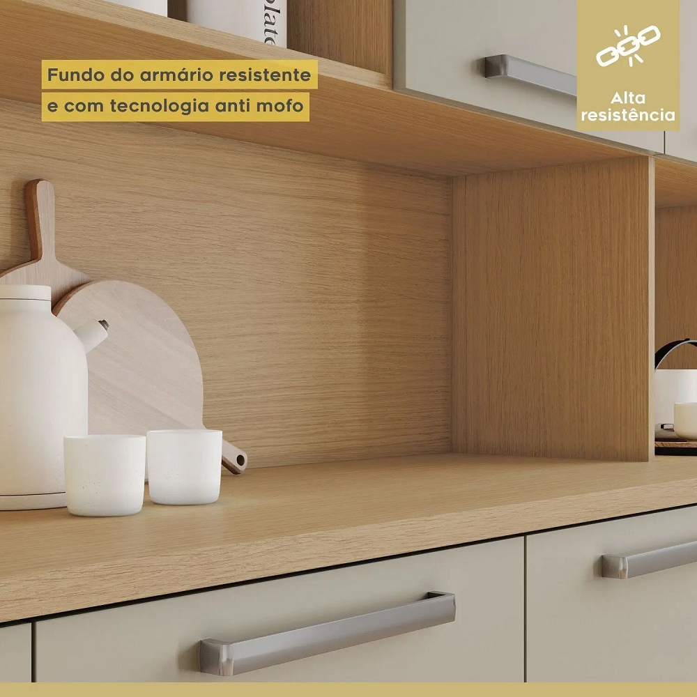Kit Cozinha Nesher Nobreza 7 Portas 2 Gavetas 210 cm Carvalho/Greige 100% MDF, , large image number 2