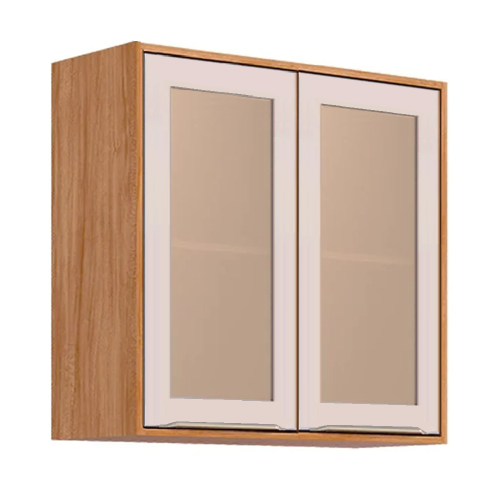 Armário de Cozinha Madeira com 2 Portas c/ Vidro Refleta 80cm MGM Cinamomo/Off White, , large image number 0