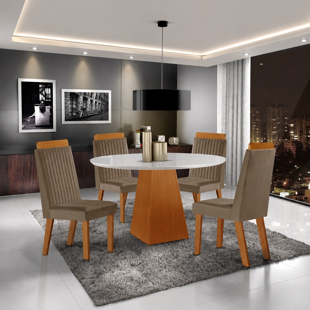 Conjunto Mesa de Jantar 4 Cadeiras Redonda Riviera LJ Tendency 110cm Marrom, , large image number 1