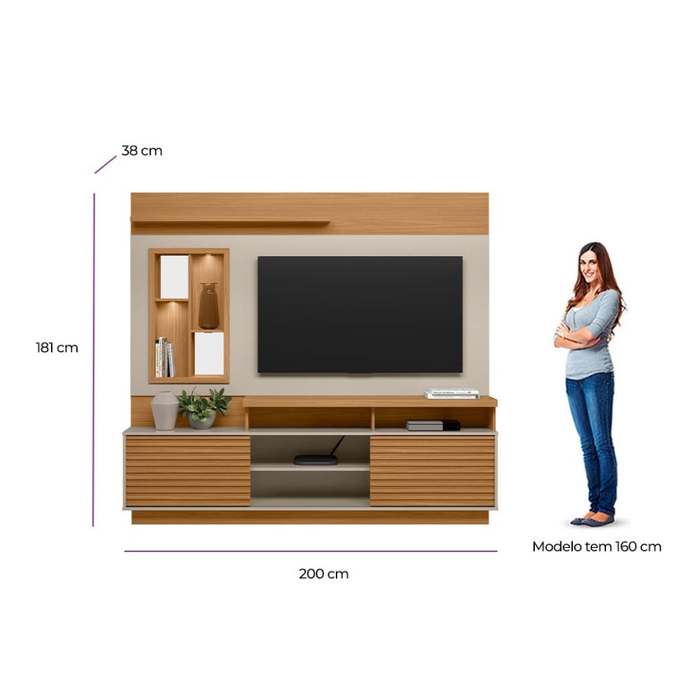 Estante Home para Tv até 60" Polegadas com LED Nature/Off White Eldorado Linea Brasil, , large image number 4
