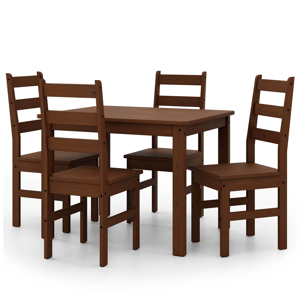 Mesa de Cozinha 4 Cadeiras Retangular Verniz / Nogueira Tabalue Bella em Madeira Maciça