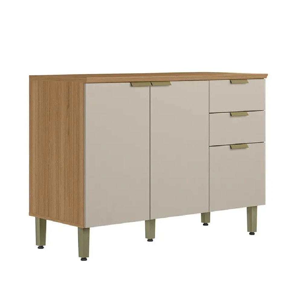 Balcão de Cozinha com Tampo 3 Potas 2 Gavetas 120cm Jequitibá/Off White - 100% MDF