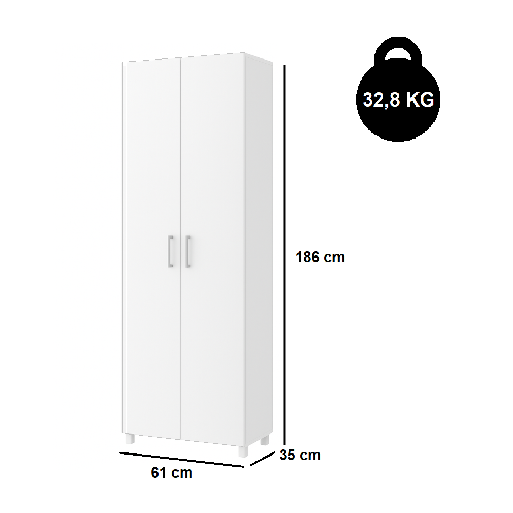 Armário Multiuso 2 Portas 4 Prateleiras 186x61 cm Nicioli Branco, , large image number 2