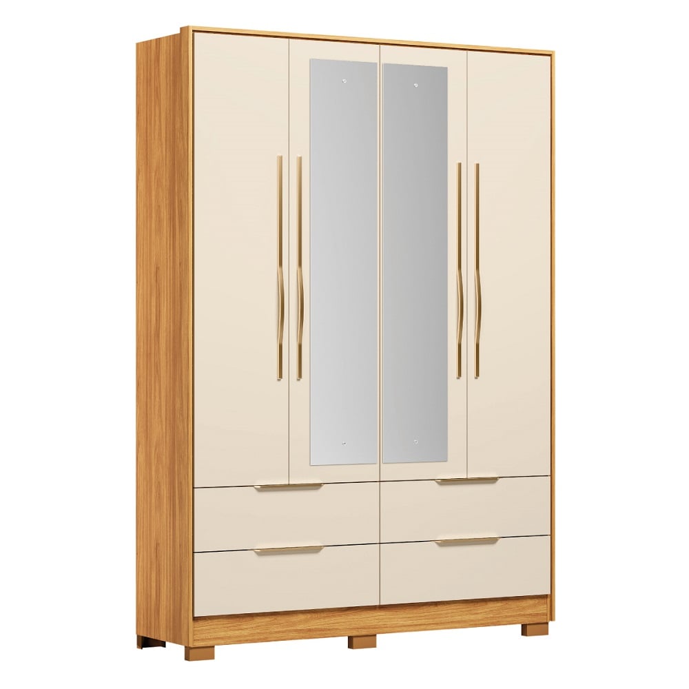 Guarda-Roupa Casal 4 Portas 4 Gavetas com Espelho Cinamomo/Off White Dem&oacute;bile Domo