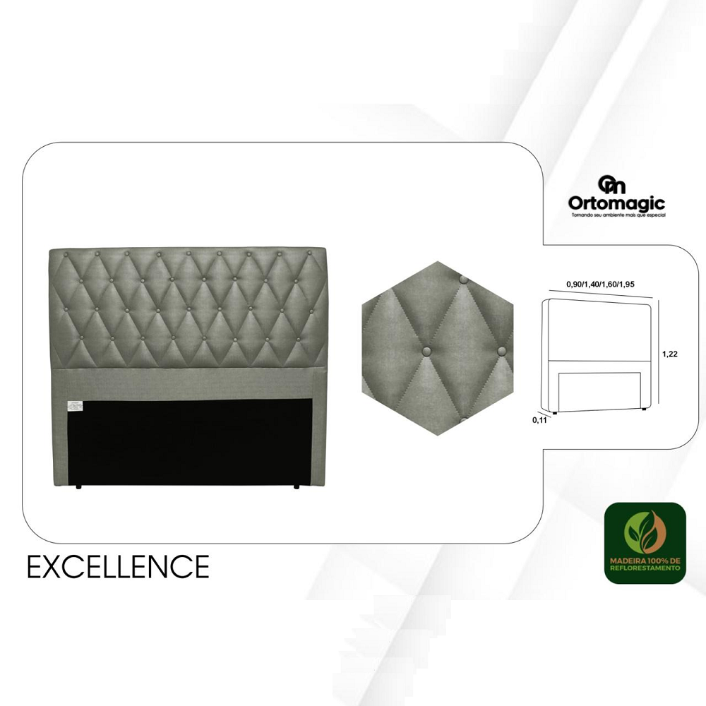 Cabeceira de Casal Estofada 140 cm Veludo Champanhe Ortomagic Excellence, , large image number 1