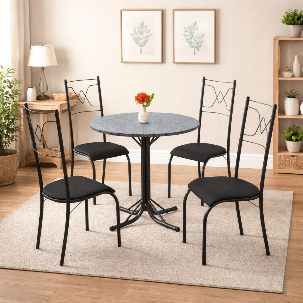 Mesa de Cozinha 4 Cadeiras Luna Luxo Tampo de Granito Redonda 80x80cm A&ccedil;o Coelho, , large image number 2