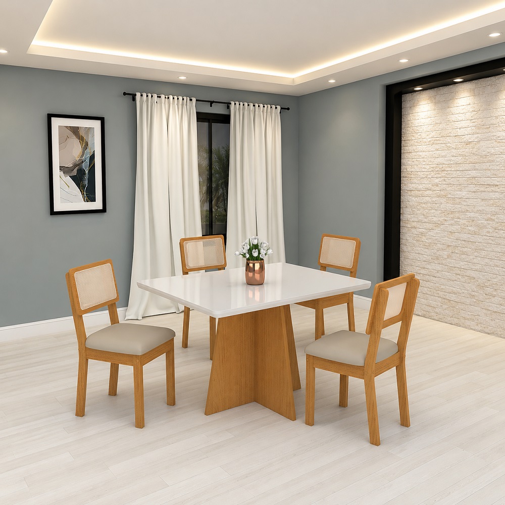 Conjunto de Mesa de Sala de Jantar 4 Cadeiras Amelie Retangular 114x93 S&atilde;o Carlos Isabella, , large image number 1