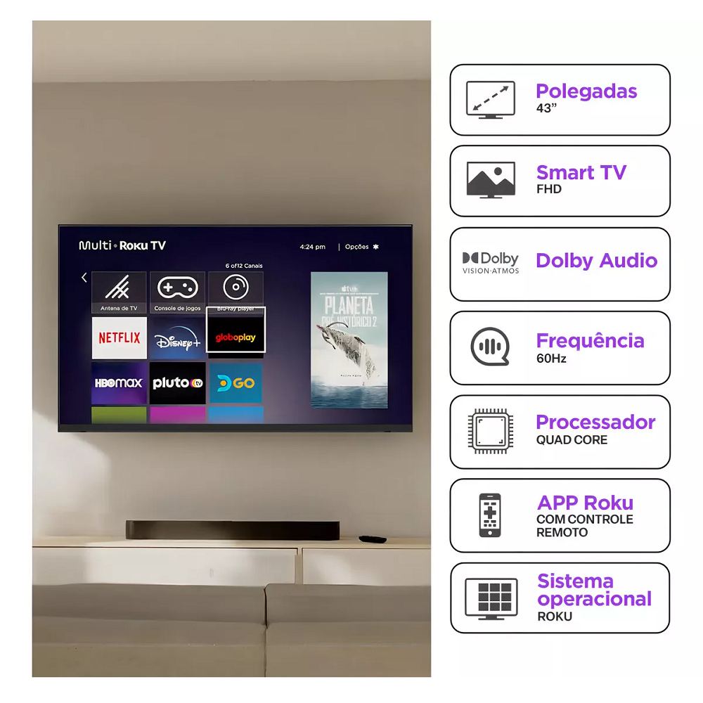 Smart TV DLED 43 Full HD Roku 3 HDMI 2 USB 1 AV Multi TL056M, , large image number 4