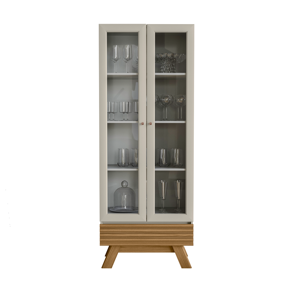 Cristaleira Retro 2 Portas de Vidro Marsala Nature/Off White Linea
