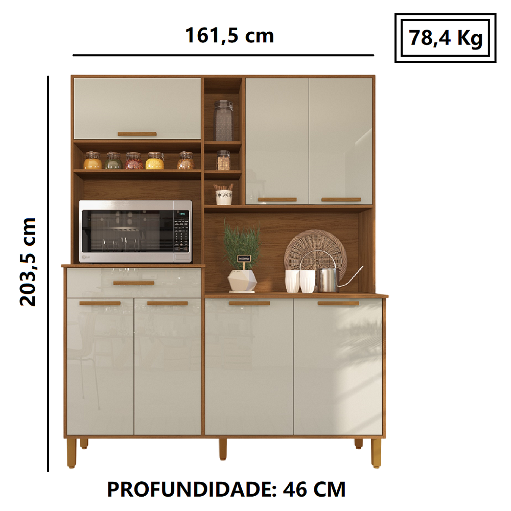 Arm&aacute;rio de Cozinha 7 Portas 1 Gaveta 160 cm Freij&oacute;/Off White Indekes Braga, , large image number 3