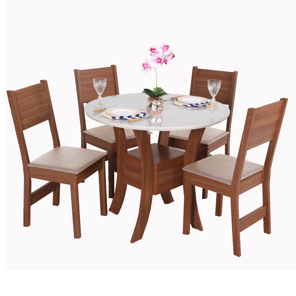 Mesa de Jantar 4 Cadeiras Millena Redonda 90x90 cm São Carlos Ayla 100% MDF, , large image number 1