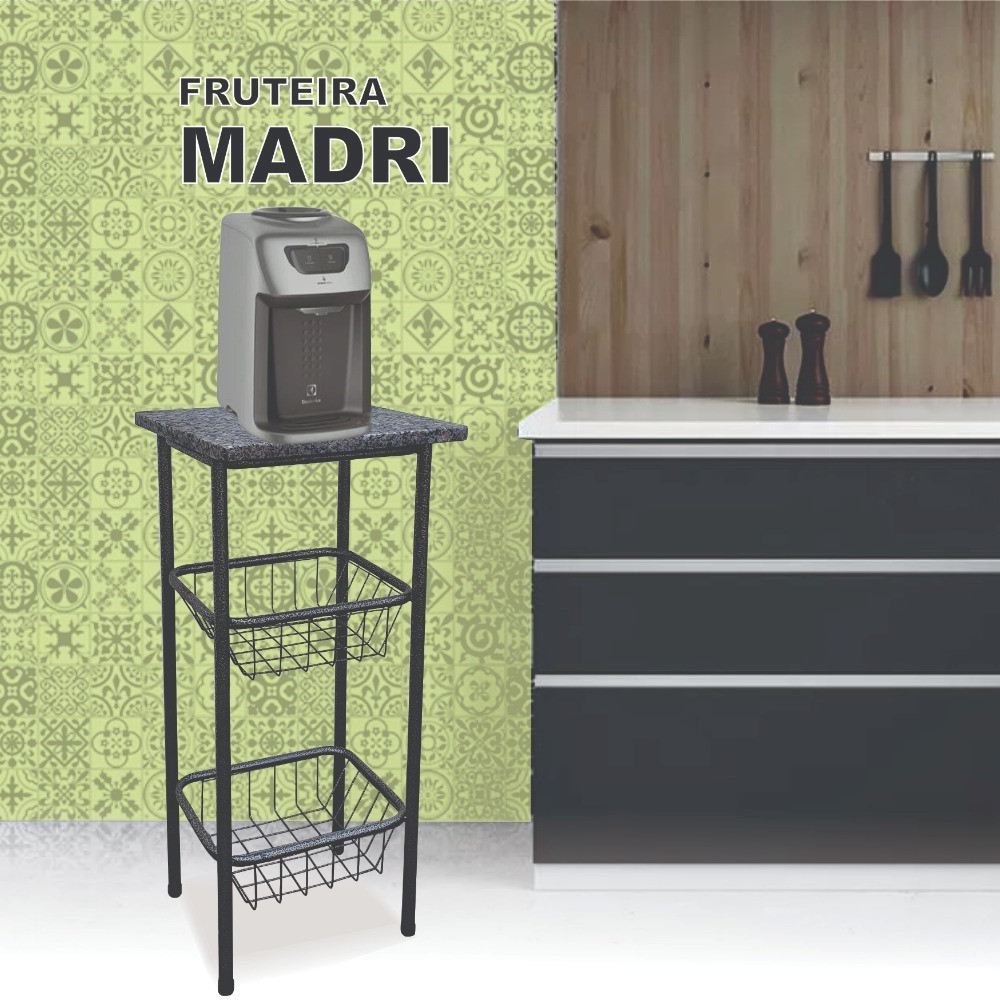 Fruteira de Chão para Cozinha 2 Cestos Pedra de Mármore Madri Aço Coelho Preta, , large image number 1