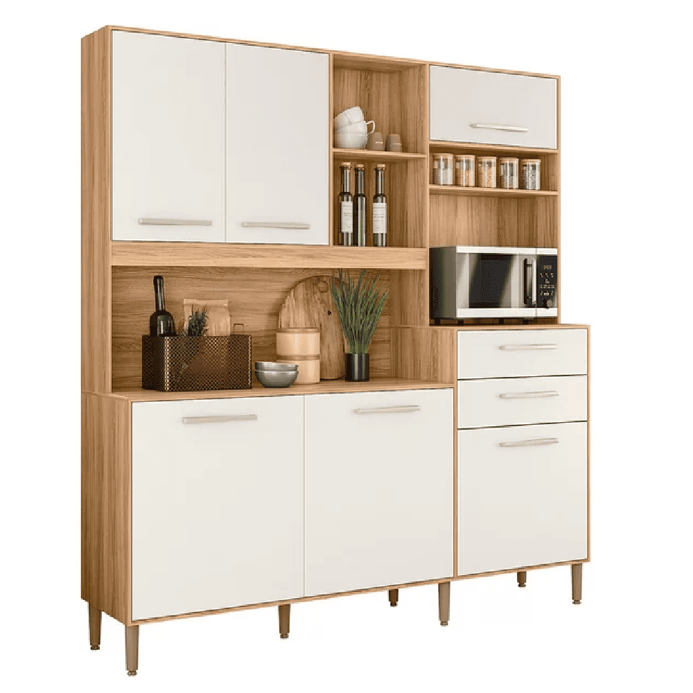 Arm&aacute;rio de Cozinha 6 Portas &Eacute;vora 2 Gavetas MDP Freij&oacute;/Off White Nicioli Cristal Salsa