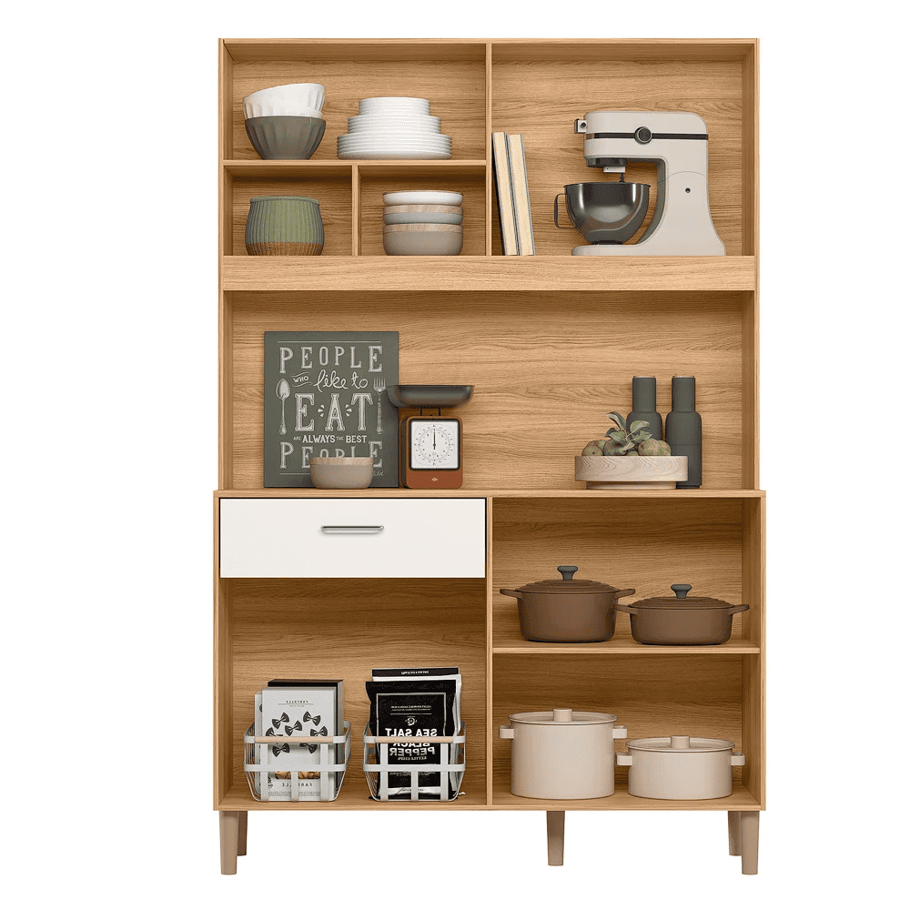 Arm&aacute;rio de Cozinha 120 cm 6 Portas 1 Gaveta Freij&oacute;/Off White Nicioli Erva Doce, , large image number 2