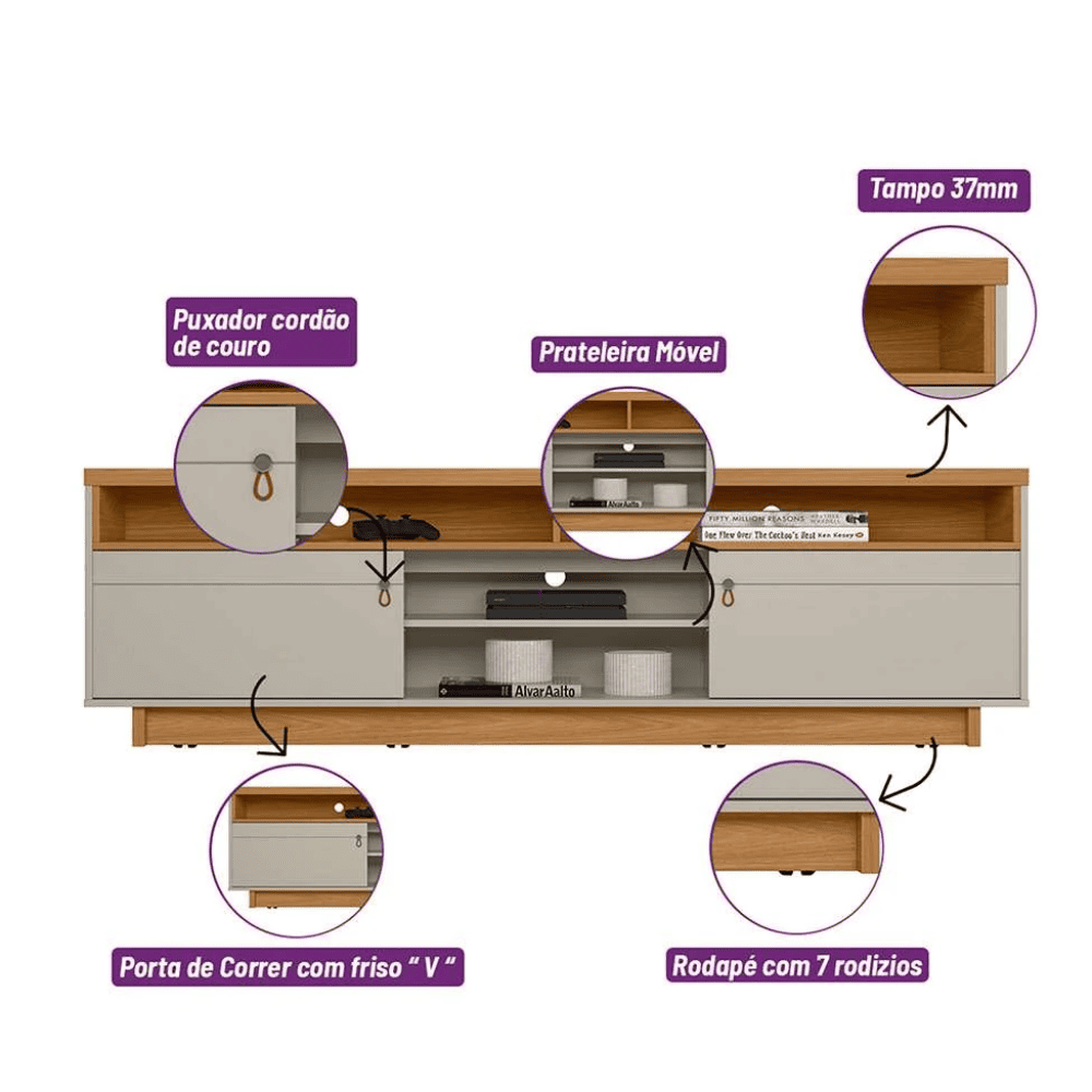 Rack para Tv at&eacute; 75 Polegadas Nature/Off White Linea Ara&ccedil;atuba, , large image number 2